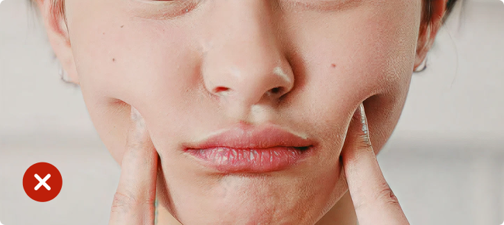 Close-up of a person's face with visible skin imperfections, using a skincare product.